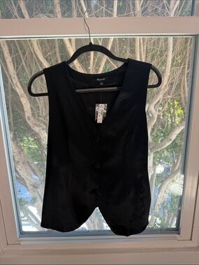 Madewell Black Satin V-Neck Button Front Vest